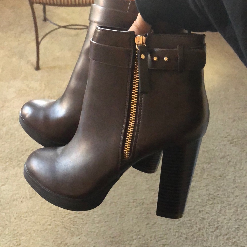 Brown high booties